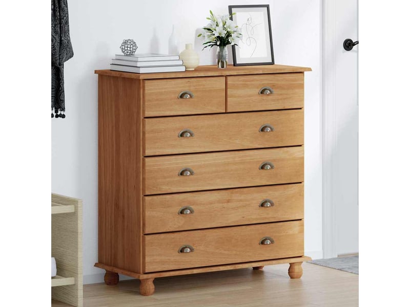  Commode chambre adulte, armoire à tiroirs askim marron 91x40x95,5 cm bois de pin massif  - Conforama D
