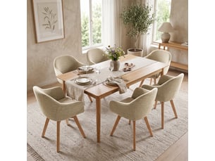 Lot de 6 chaises de salle à manger pivotantes à 360° – tissu effet lin respirant, pieds en bois massif - gris beige