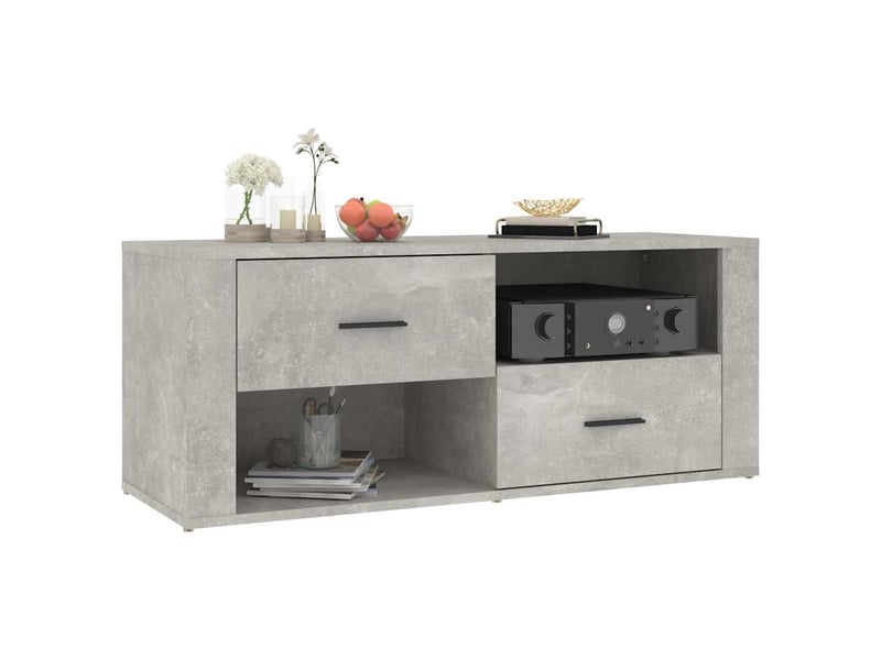  Meuble tv - banc tv - meuble de rangement gris béton 100x35x40 cm bois d'ingénierie  - Conforama D