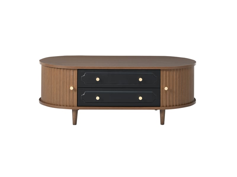  Table basse de salon effet noyer, deux tiroirs et portes coulissantes  - Conforama A