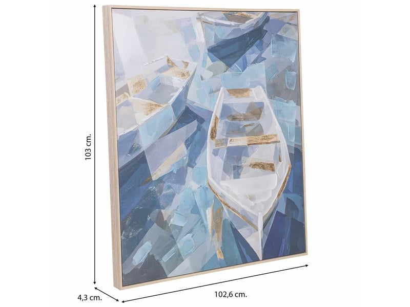  Tableau peint à la main avec cadre en bois bleu 103x4x103h cm  - Conforama C