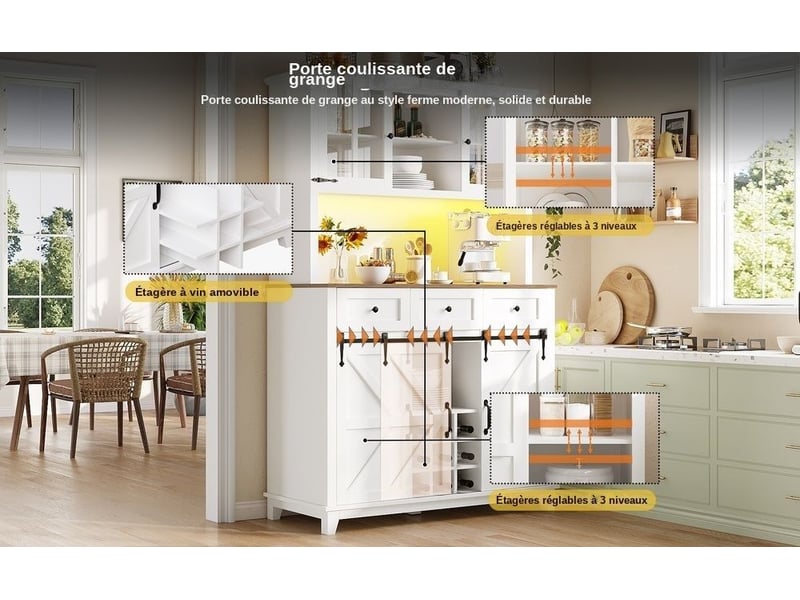 Servers, sideboards & buffets - armoire de cuisine (105 × 38,4 × 180cm) armoire de cuisine haute buffet de cuisine armoire - mdf - blanc - 105 x 38.4 x 180 cm - usage domestique - installation simple N620P29073334W - Conforama D