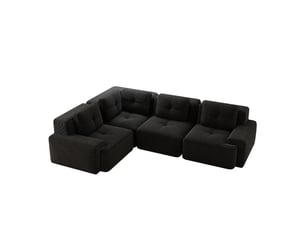 Canapé d’angle modulable profond velours côtelé noir – 295 x 206 x 69 cm