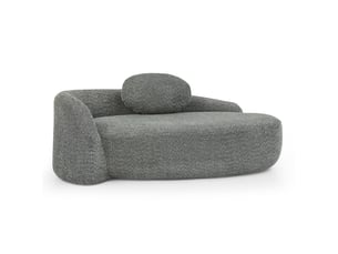 Canapé droit fixe 1 place en tissu bouclette gris foncé, design arrondi avec coussin, idéal pour petits espaces