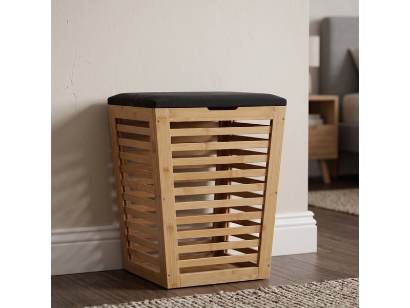  Panier à linge en bambou avec assise, 40 x 40 x 56 cm  - Conforama B