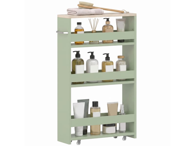  Chariot de rangement à 3 niveaux avec roulettes et poignée vert 48 x 15 x 80 cm  - Conforama A