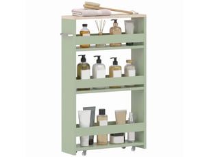 Chariot de rangement à 3 niveaux avec roulettes et poignée vert 48 x 15 x 80 cm