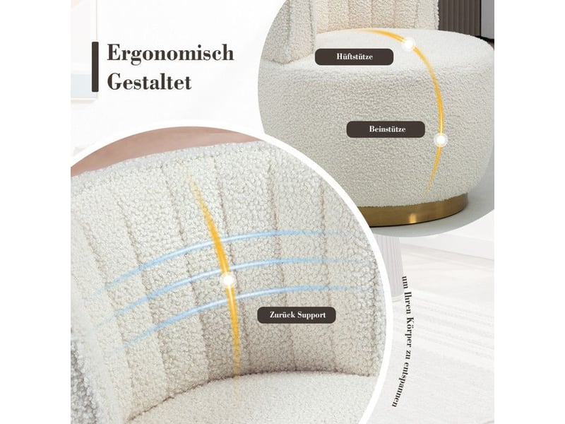  Chaise pivotante - velours teddy - blanc - 62,5x62x69,5 cm - rotation 360°  - Conforama C