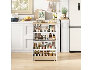 Desserte de rangement 55 x 16 x 85 cm – blanc et aspect bois naturel – 4 étagères réglables sur roulettes