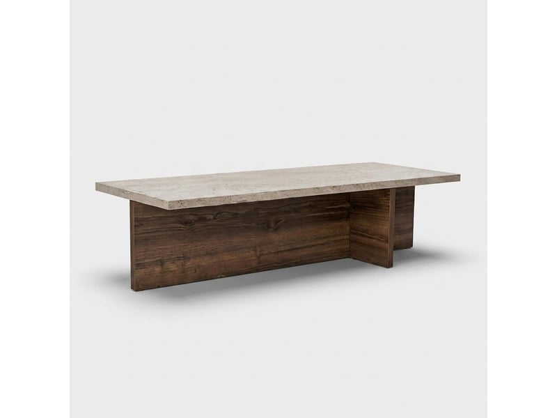  Table basse de salon moderne effet marbre et bois harbor  - Conforama A