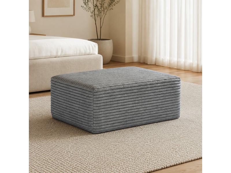  Pouf rectangulaire 95 x 70 x 40 cm en velours côtelé gris  - Conforama B