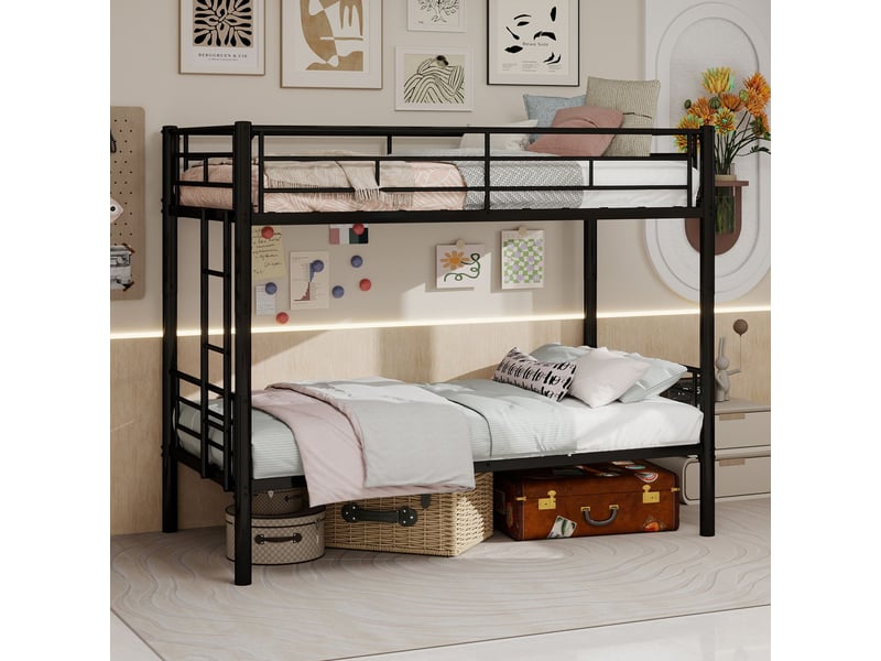 Lit superposé enfant 90x190 cm en métal-convertible en 2 lits simples-échelle et barrières de sécurité-noir - Conforama B