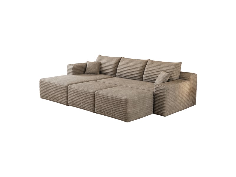 Canapé d'angle modulaire 3 places avec 2 poufs 241 x 151 x 58 cm, assise profonde, design nuage, livré monté, velours côtelé, chameau Bliss Lite - Conforama A