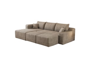 Canapé d'angle modulaire 3 places avec 2 poufs 241 x 151 x 58 cm, assise profonde, design nuage, livré monté, velours côtelé, chameau