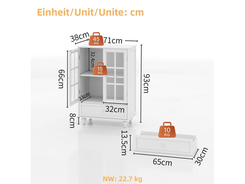  Buffet 71x38x93 cm portes vitrées mdf blanc  - Conforama E