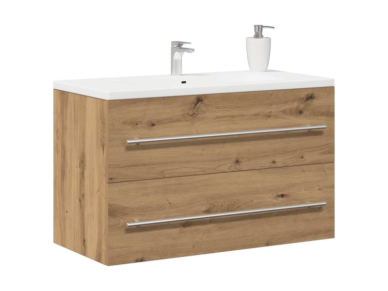  Meuble sous-vasque salle de bain en chêne massif 80x38.5x48cm bois d'ingénierie  - Conforama D
