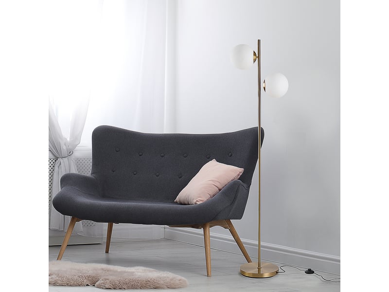  Lampadaire design lampadaire sur pied salon néo-rétro 2 têtes boules max. 40 w métal doré  - Conforama D