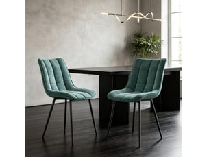 Lot de 2 chaises de salle à manger rembourrées, dossier ergonomique en velours et métal bleu pétrole