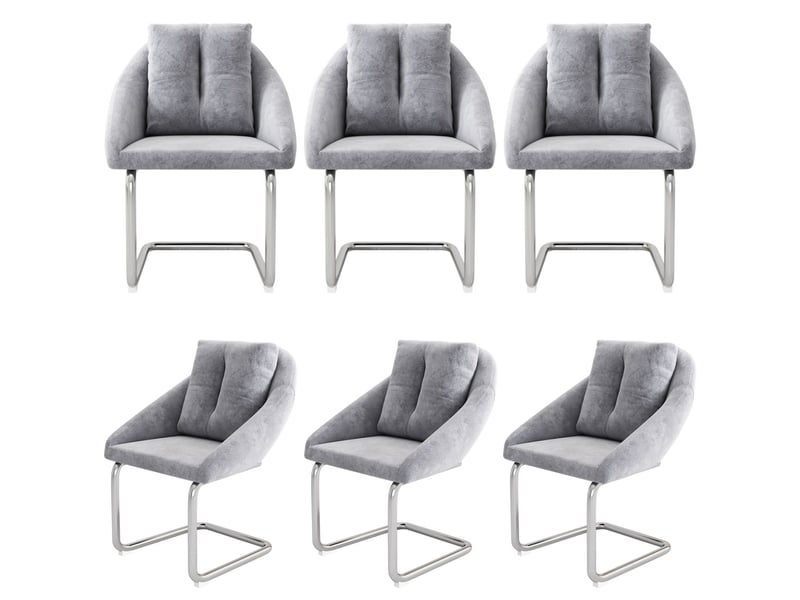  Chaise de salle à manger chaise repas dossier velours lot de chaises 6 pièces coussins inclus dossier tournant gris  - Conforama E