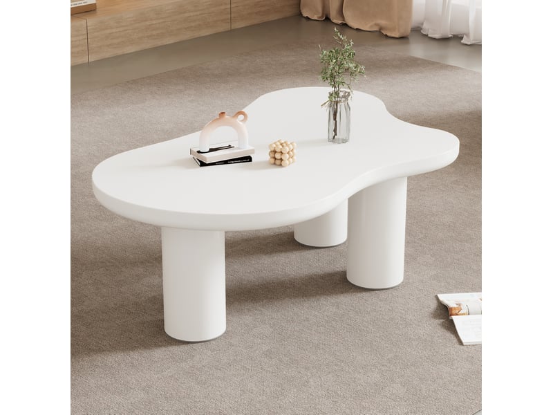  Table basse en forme de nuage 107x66x40.5 cm, plateau mdf, pieds pvc, blanche  - Conforama B