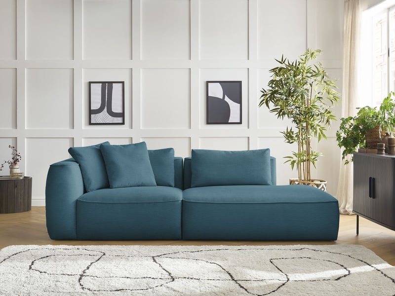  Bobochic canapé droit fixe 3 places leopold velours côtelé bleu clair  accoudoir gauche LEOPOLD - Conforama C