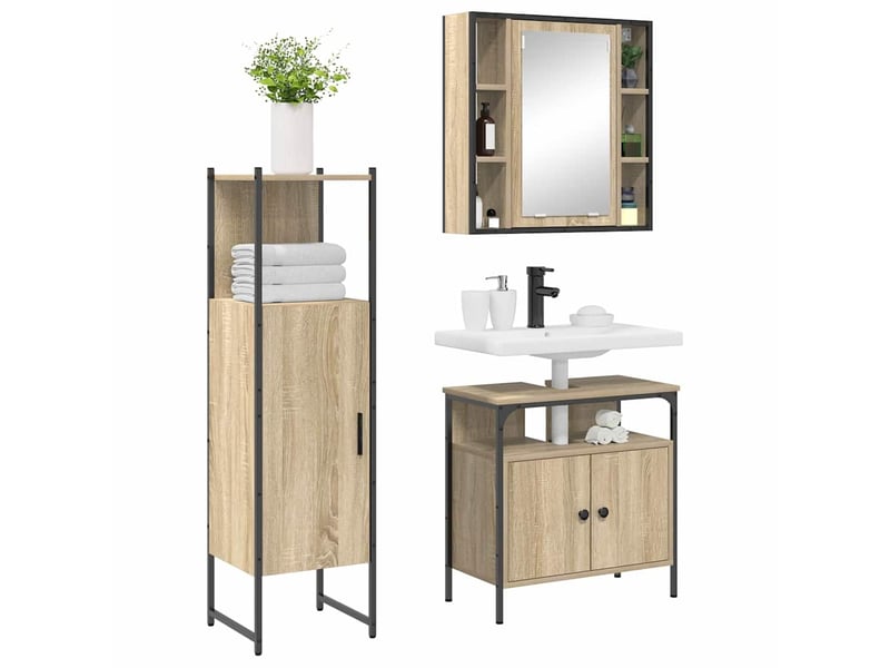  Ensemble de mobilier de salle de bain 3 pièces marron cf64483  - Conforama C