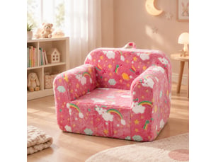 Fauteuil enfant avec accoudoirs, poches latérales et housse amovible lavable, en tissu et éponge rose