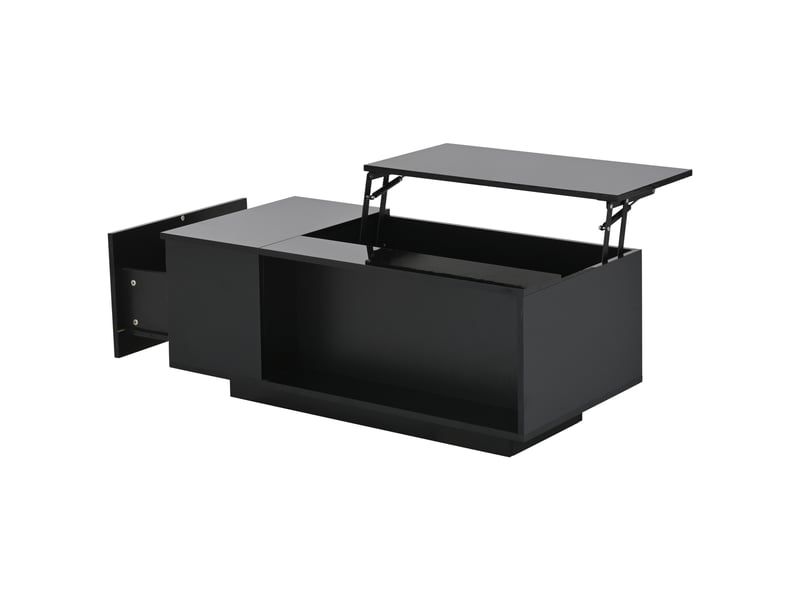  Table basse relevable avec rangement caché, led, noire, 100 x 50 x 40 cm, avec tiroir  - Conforama D