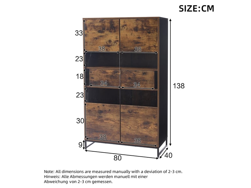  Vitrine led 80x40x138 cm noire et décor bois foncé avec 2 tiroirs  - Conforama C