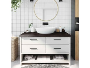 Comptoir de salle de bain, plan de travail marron foncé bois massif traité cf65869