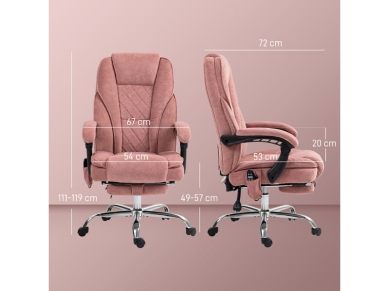  Chaise de bureau massante avec chaleur, inclinable, repose-pieds, télécommande, poche latérale, rose  - Conforama C