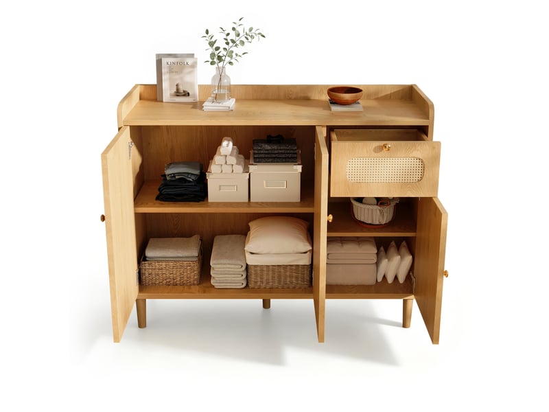 Buffet bas 120x40x91 cm 3 portes 1 tiroir avec cannage mdf coloris chêne - Conforama A