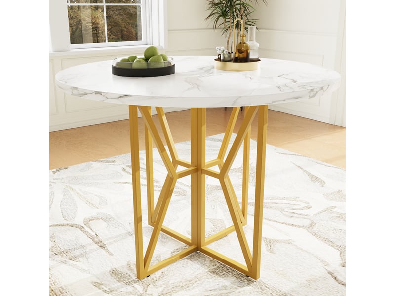  Table de salle à manger en mdf et métal avec pieds réglables pour salle à manger 80×80×76 cm dorée  - Conforama B