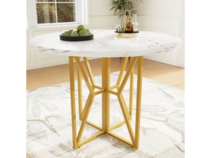 Table de salle à manger en mdf et métal avec pieds réglables pour salle à manger 80×80×76 cm dorée