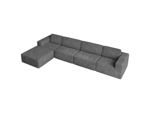 Canapé d'angle 4 places modulaire en velours côtelé avec 1 pouf,canapé compressé,sans assemblage,404x202x82cm,gris