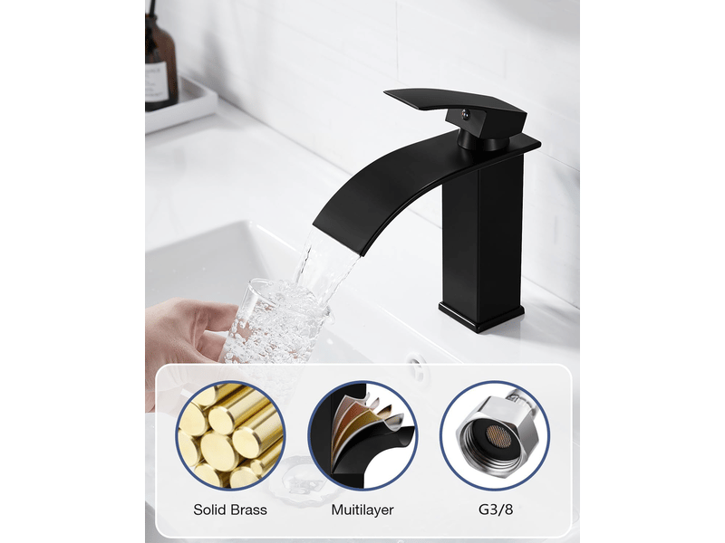  Robinet de lavabo cascade noir, mitigeur d'évier avec bec haut de 107 mm, robinet cascade noir g 38  - Conforama C