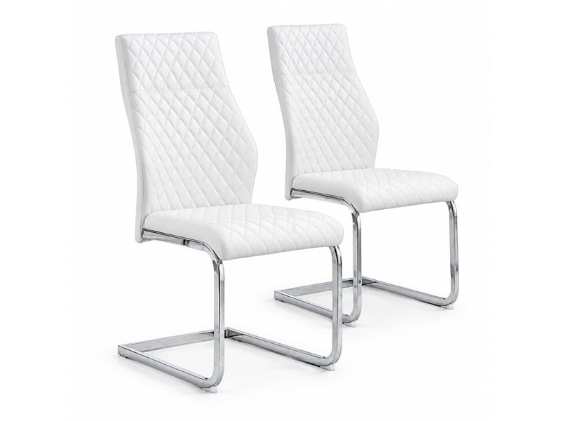  Lot de 2 chaises de salle à manger,43x63x100 cm,similicuir et métal argenté,blanc  - Conforama A