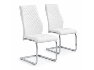 Lot de 2 chaises de salle à manger,43x63x100 cm,similicuir et métal argenté,blanc