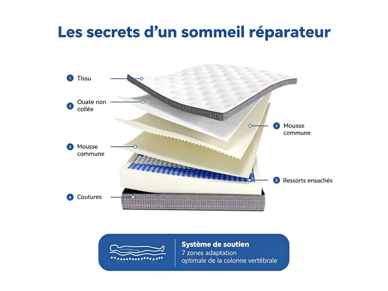  Matelas 160x200 cm, ressorts ensachés h3, 7 zones, 20 cm, certifié oeko-tex  - Conforama D