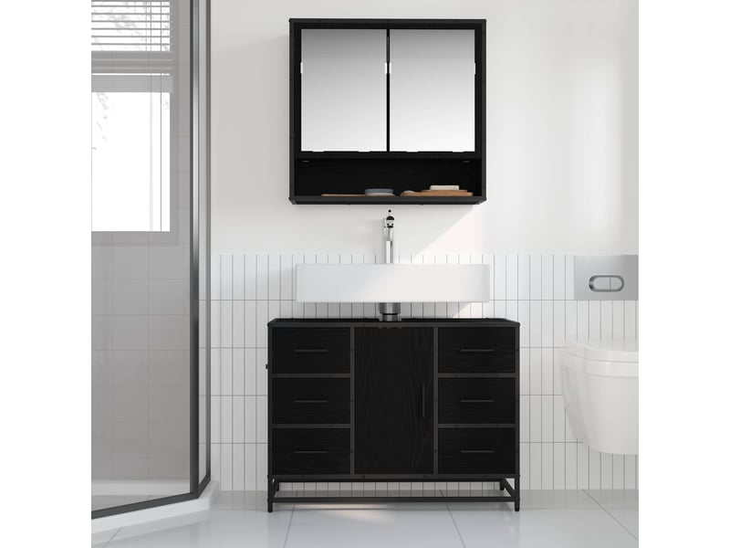  Ensemble de mobilier de salle de bain 2 pc chêne noir cf64101  - Conforama D