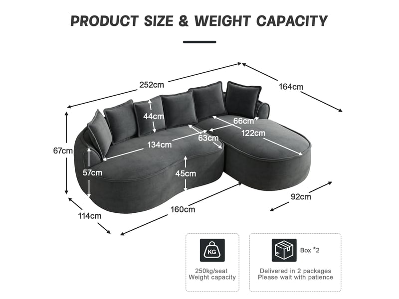 Canapé d'angle modulaire sans armature avec assise profonde et larges accoudoirs en chenille gris - Conforama E
