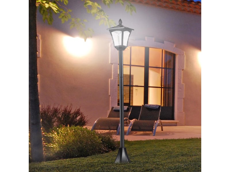  Lanterne solaire led jardin, inox, 160 cm, anti-vent, ip44, capteur luminosité, 30 lm, piquet sol, noir.  - Conforama D