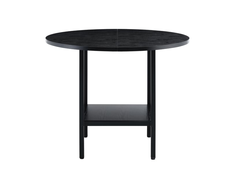  Table basse - table de salle à manger ronde moderne, finition bois noir et structure en métal noir avec étagère de rangement  - Conforama A