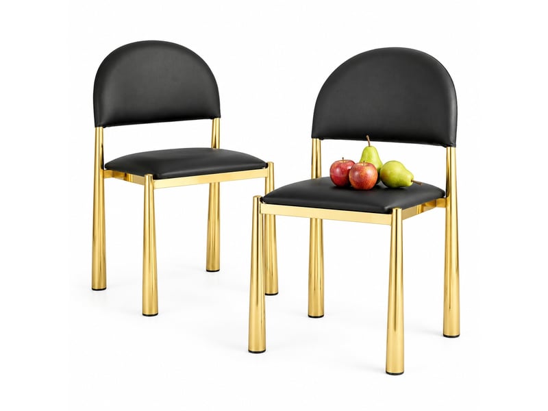  Lot de 2 chaises de salle à manger noires avec dossier semi-circulaire, assise en polyuréthane et pieds en métal doré  - Conforama A