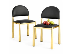 Lot de 2 chaises de salle à manger noires avec dossier semi-circulaire, assise en polyuréthane et pieds en métal doré