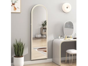 Miroir sur pied et mural 50 x 160 cm – blanc – cadre arqué avec support rabattable, verre trempé sécurisé