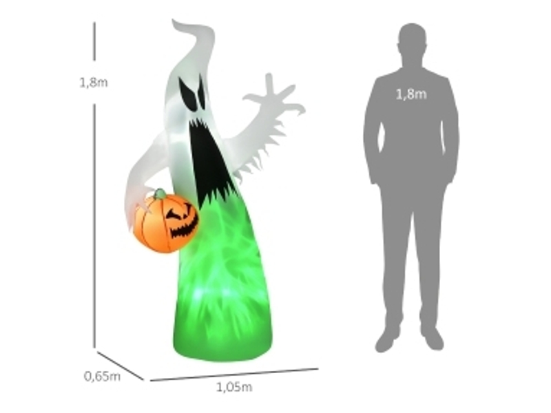  Décoration halloween gonflable fantôme led 105x65x180 cm blanc  - Conforama D