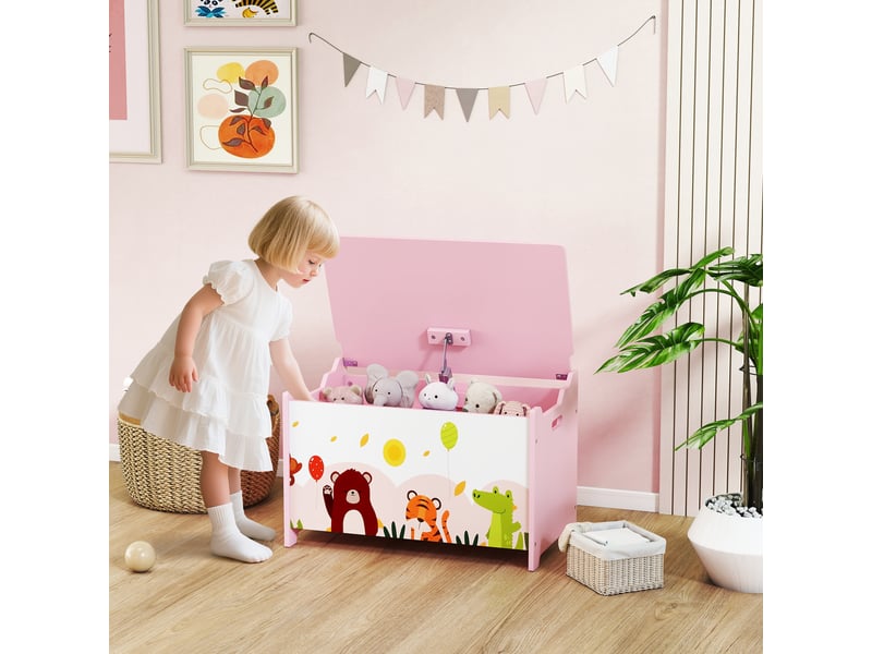  Coffre à jouet enfant coffre de rangement enfant couvercle rabattable motif animal rose 60 x 37 x 39 cm  - Conforama D