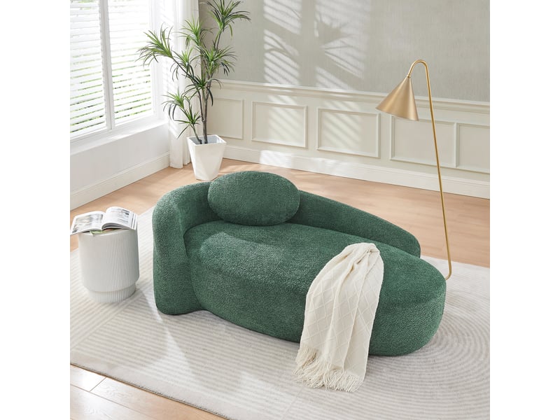  Canapé 1 place en tissu teddy vert, canapé arrondi avec coussin et mousse haute élasticité pour salon, chambre ou petit espace  - Conforama E