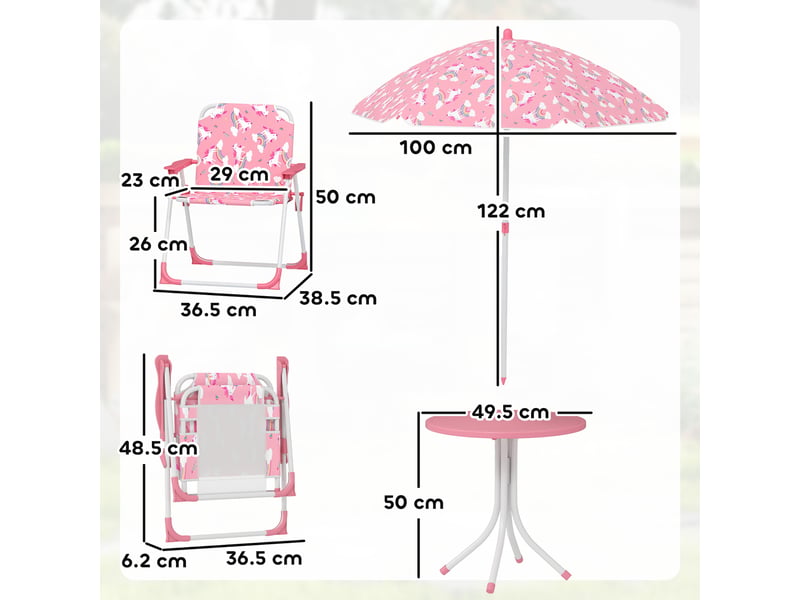  Ensemble table et chaises de pique-nique pour enfants avec parasol rose  - Conforama D